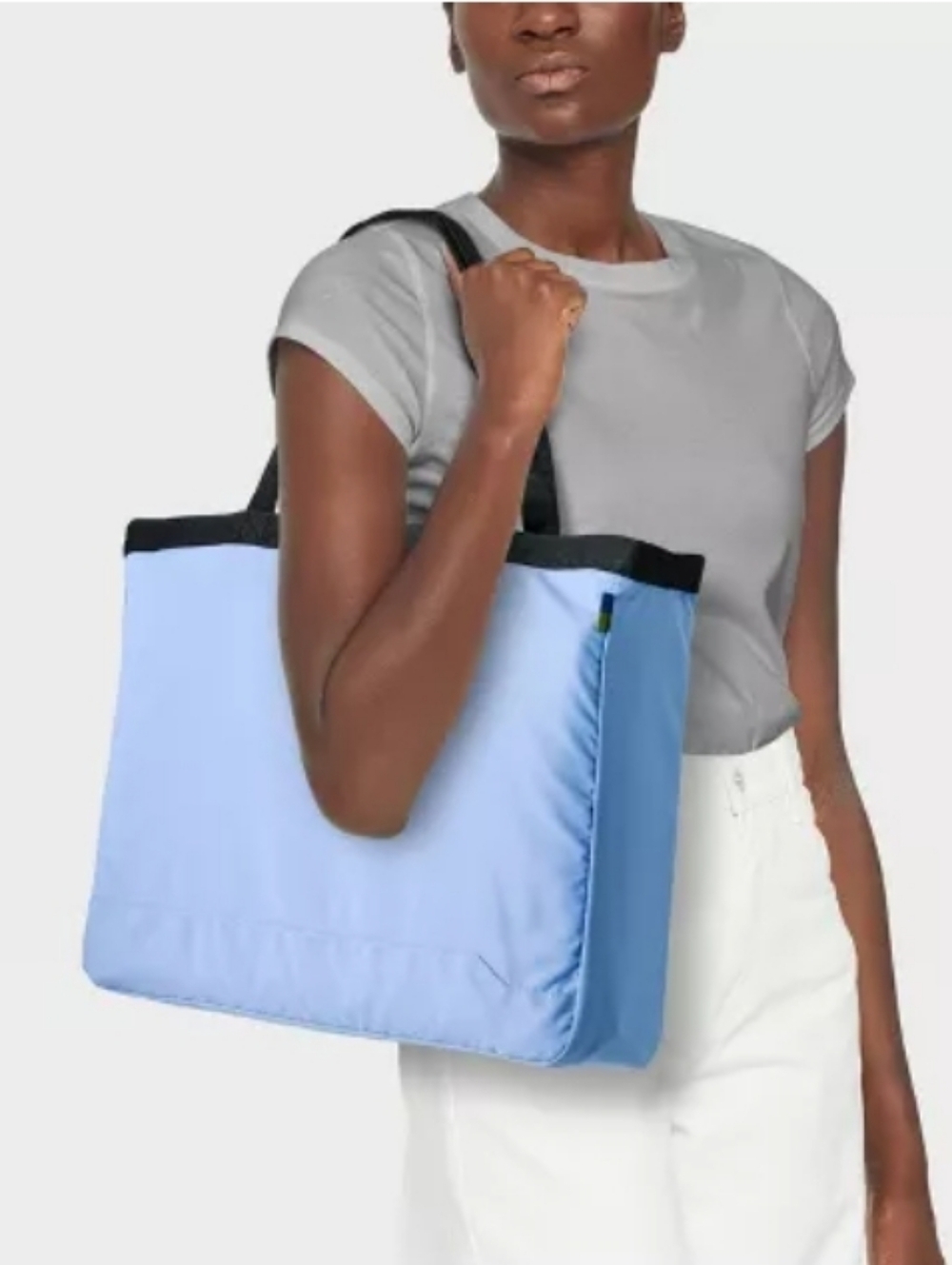 Target Light Blue Packable Travel Tote Bag with Black Trim - Casual Shoulder Bag